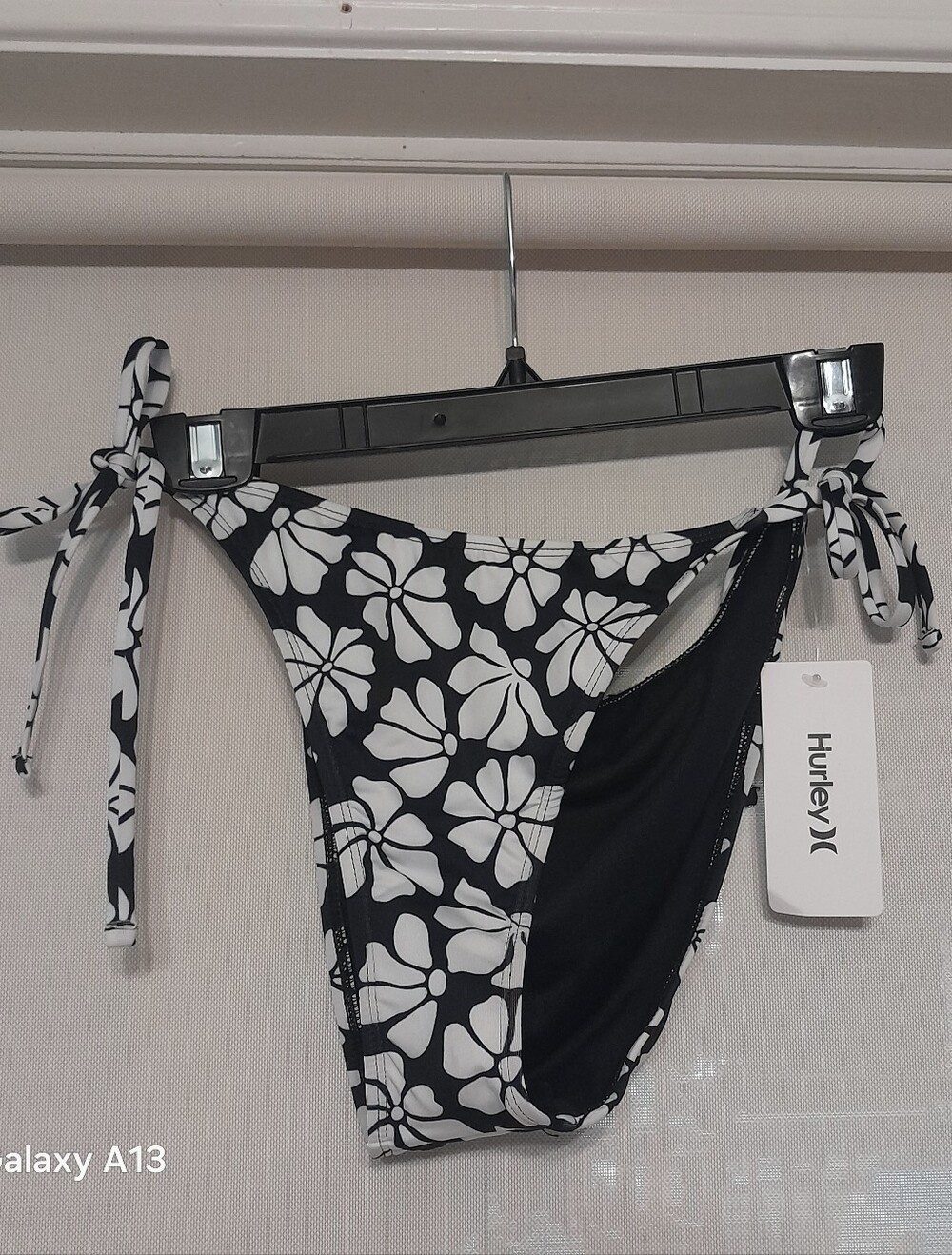 Hurley Black & White Floral Tie-Side Bikini Bottoms
